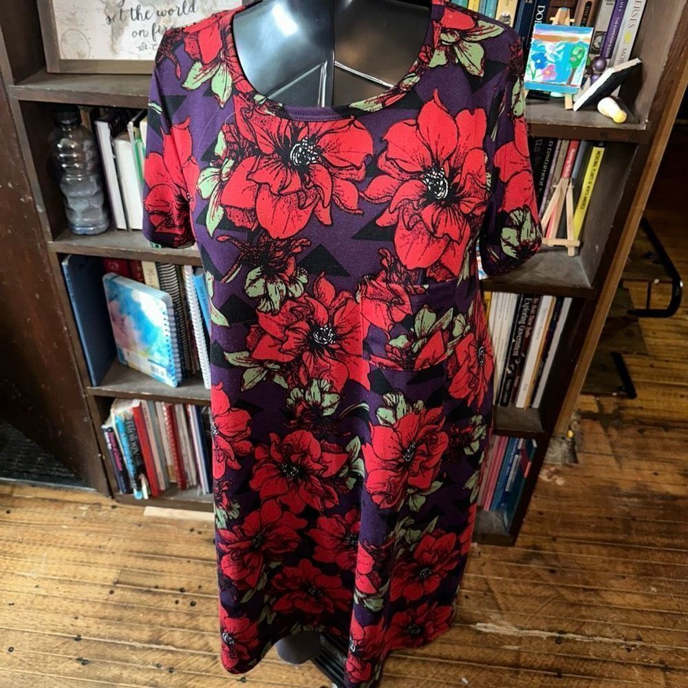 Lularoe rose print high low comfortable M swing dress